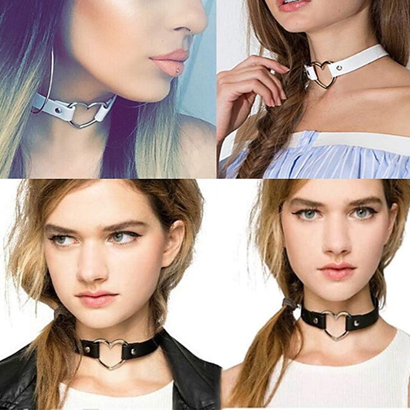 ETHOON Love Heart Adjustable Leather Choker Punk PU Necklace Goth Choker Soft Collar Chain for Women - Image 3